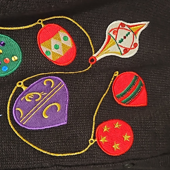 Investments black long sleeve button-down Christmas sweater ornaments XL office - Picture 8 of 9